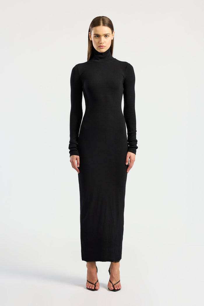 Cotton Citizen Verona Turtleneck Maxi Dress Jet Black
