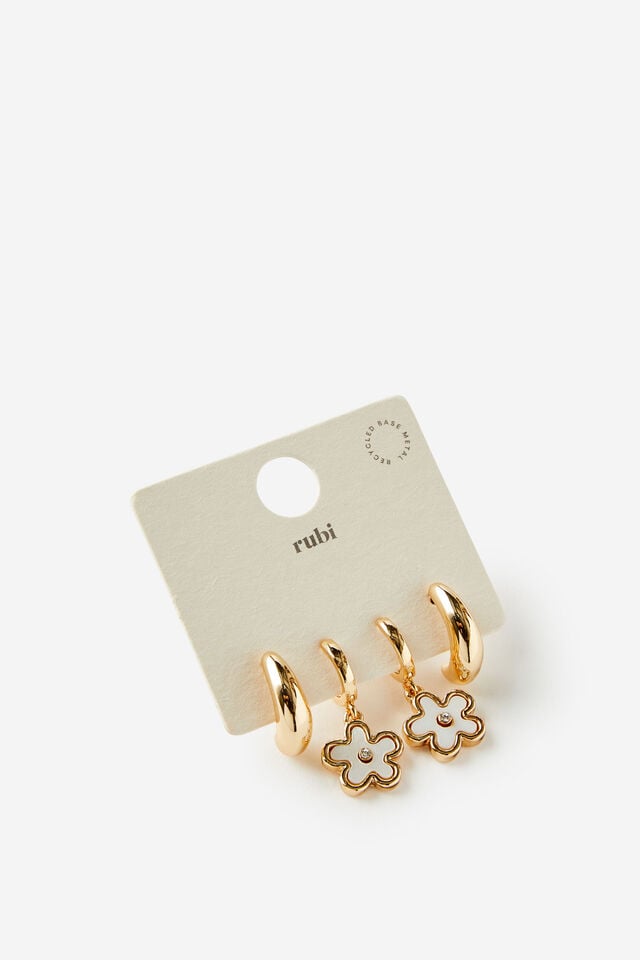 Cotton On 2Pk Mid Earring Up Retro Pearlescent Flower