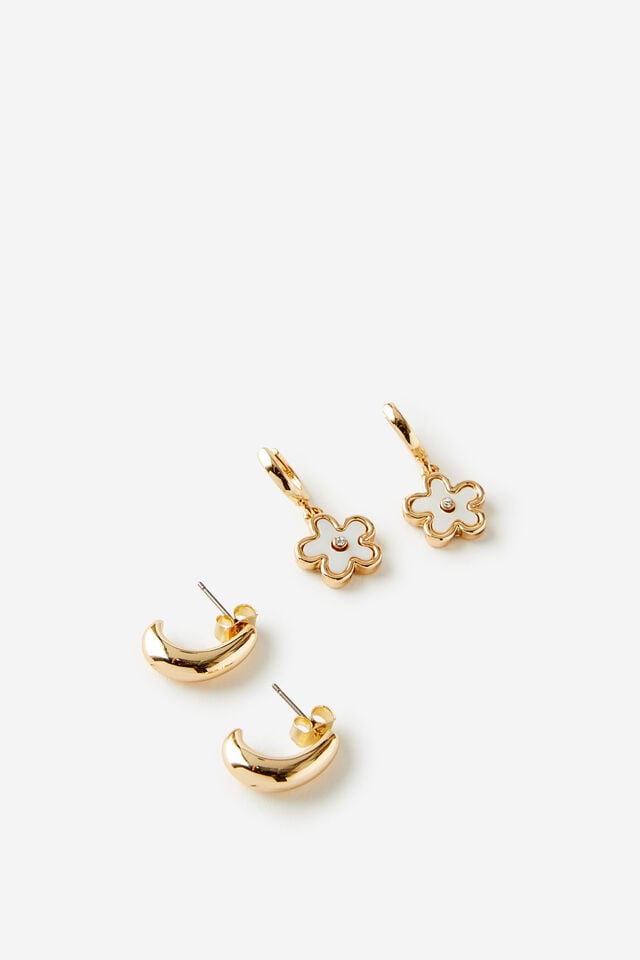 cotton on 2Pk Mid Earring up retro pearlescent flower