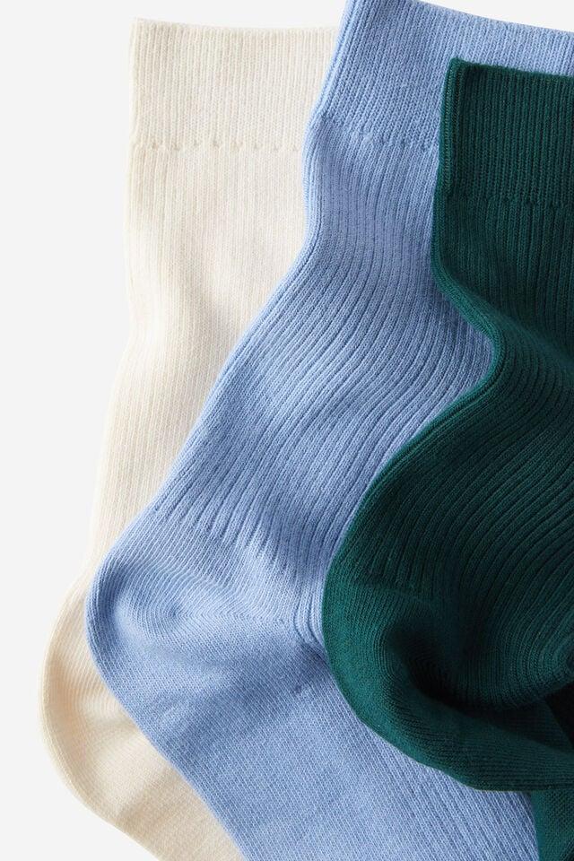Cotton On 3 Pack Easy Socks Bone/dusty Blue/pineneedle