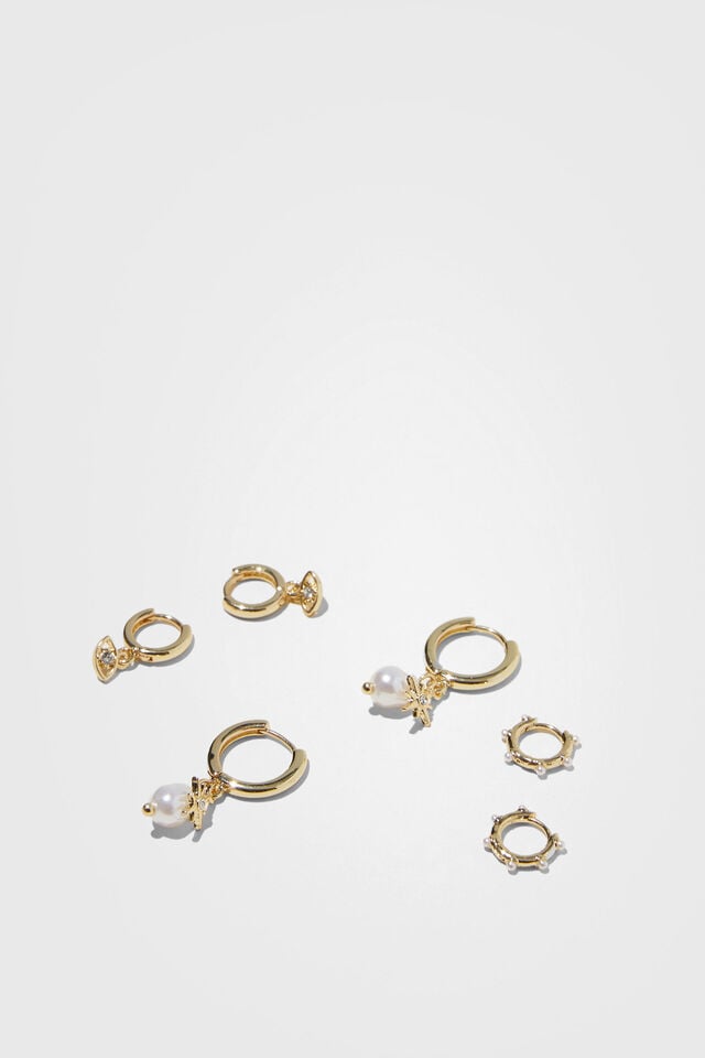 cotton on 3Pk Mid Earring up gold pearl eye celestial