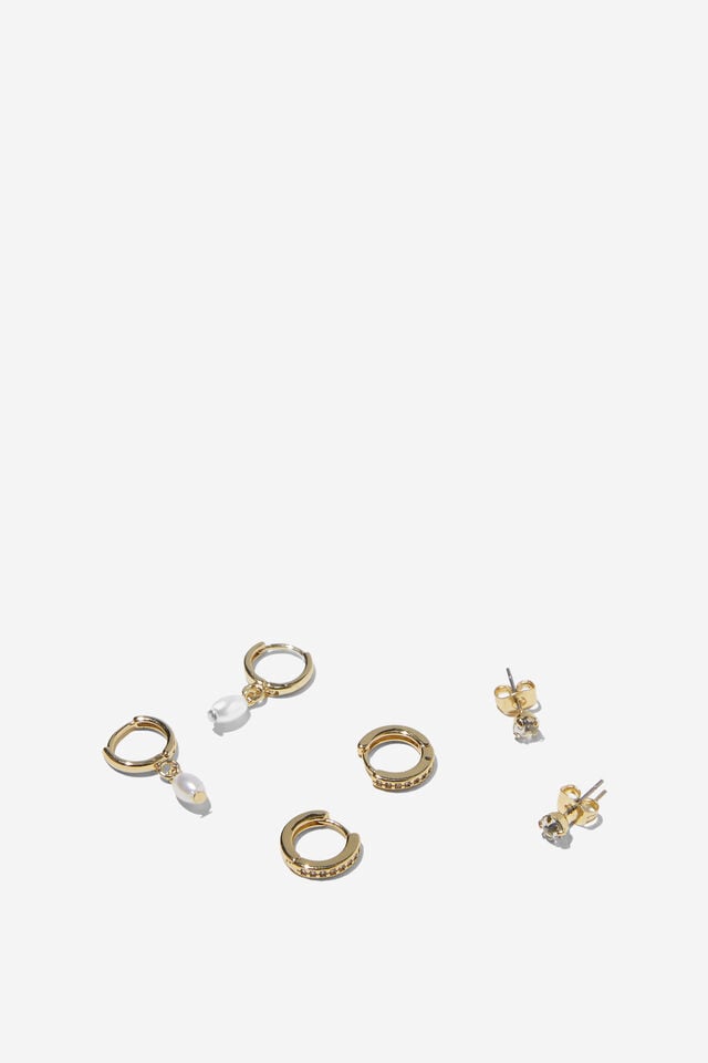 cotton on 3Pk Small Earring up gold fine pearl diamante