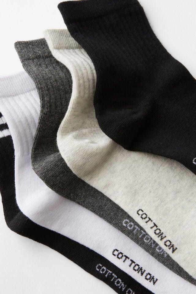Cotton On 5Pk Quarter Crew Sock Black Stripe/grey Mix