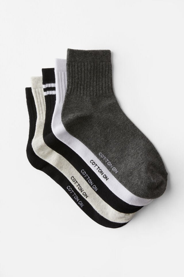 cotton on 5Pk Quarter Crew Sock black stripe/grey mix