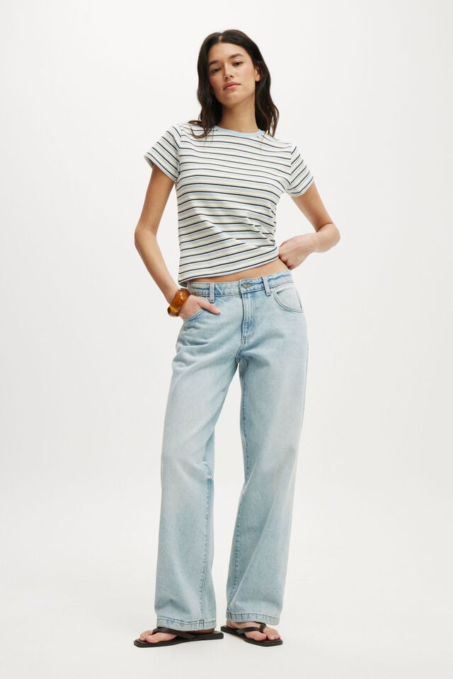 Cotton On 90S Baby Tee Serene Blue/vintage White Retro Stripe