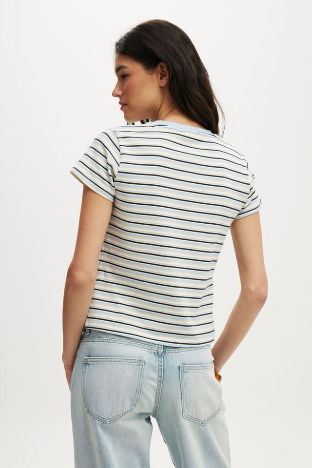 Cotton On 90S Baby Tee Serene Blue/vintage White Retro Stripe