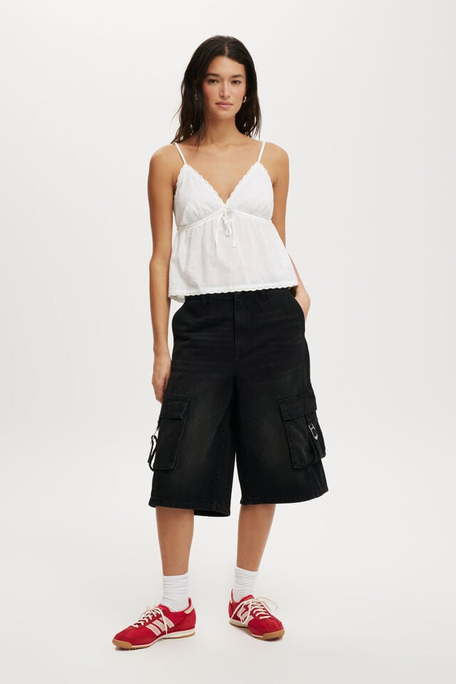 Cotton On 91 Baggy Denim Jort Cargo Y2k Washed Black