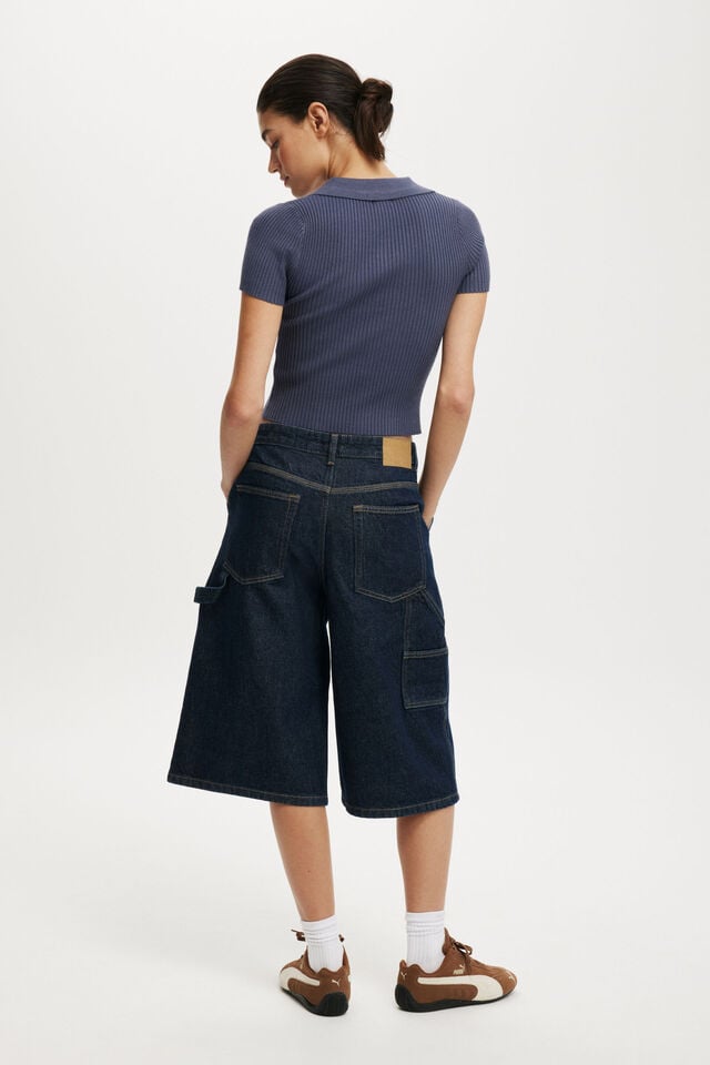 Cotton On 91 Baggy Denim Jort Carpenter Shutter Blue