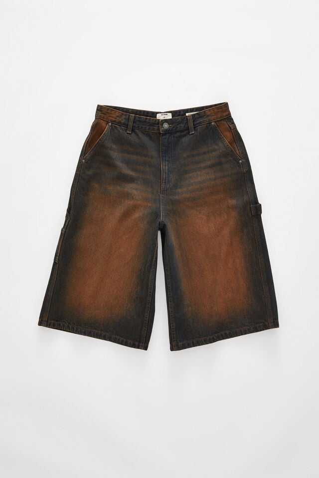Cotton On 91 Baggy Denim Jort Carpenter Y2k Washed Brown