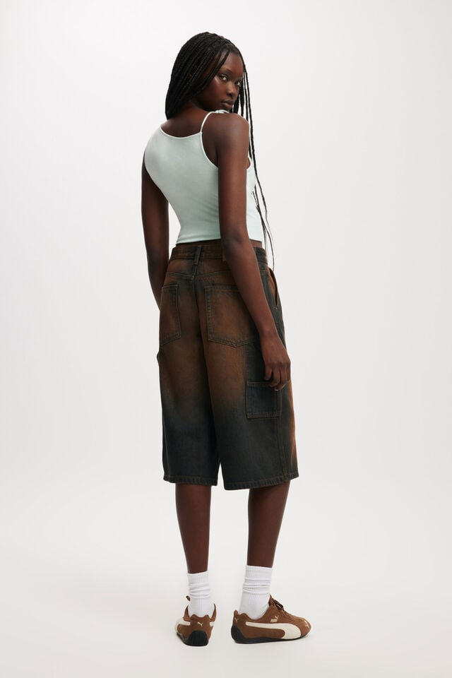 Cotton On 91 Baggy Denim Jort Carpenter Y2k Washed Brown