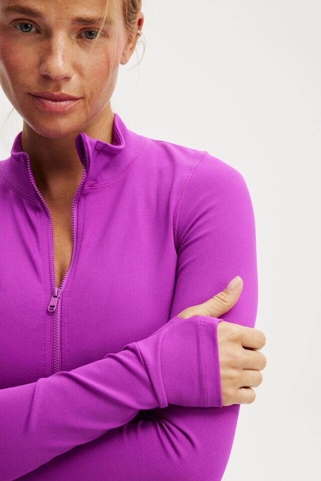 Cotton On Active Core Zip Through Long Sleeve Passion Plum