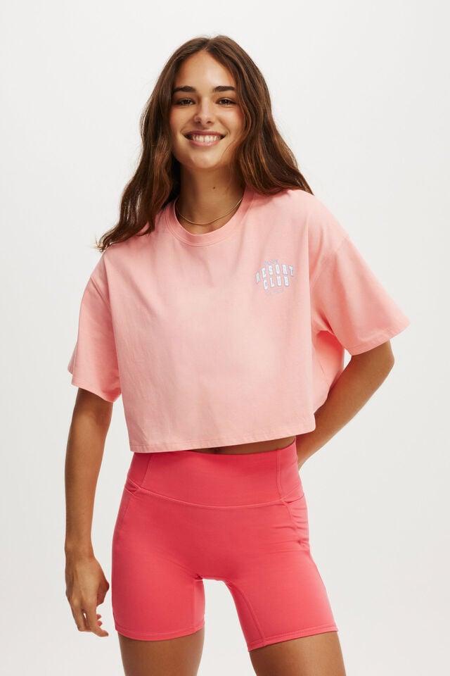 Cotton On Active Cropped Graphic Tee Apricot Blush/body Resort Club Tennis