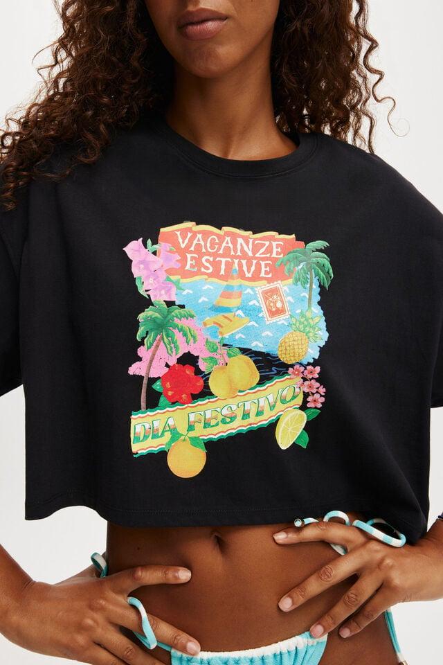 cotton on Active Cropped Graphic Tee black/tropical vacay