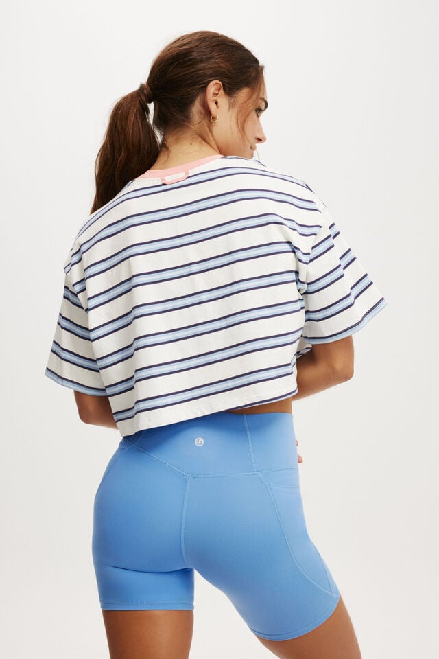 Cotton On Active Cropped Graphic Tee Blue Bandit Stripe/badge
