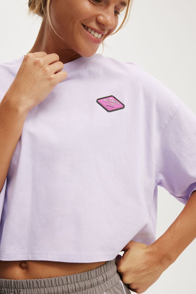 Cotton On Active Cropped Graphic Tee Pastel Lilac/body Wellness Club