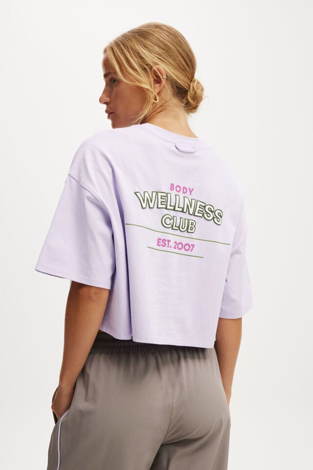 Cotton On Active Cropped Graphic Tee Pastel Lilac/body Wellness Club