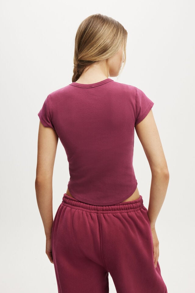 Cotton On Active Curved Hem Baby Tee Washed Sangria