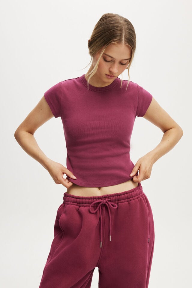 cotton on Active Curved Hem Baby Tee washed sangria