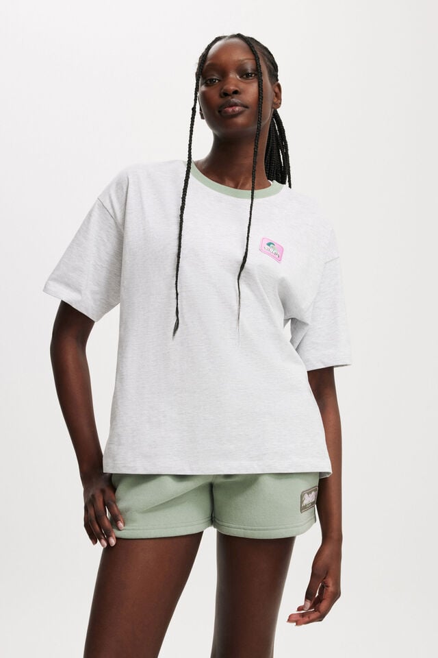 cotton on Active Graphic Tee light grey marle/bwc interlaced badge