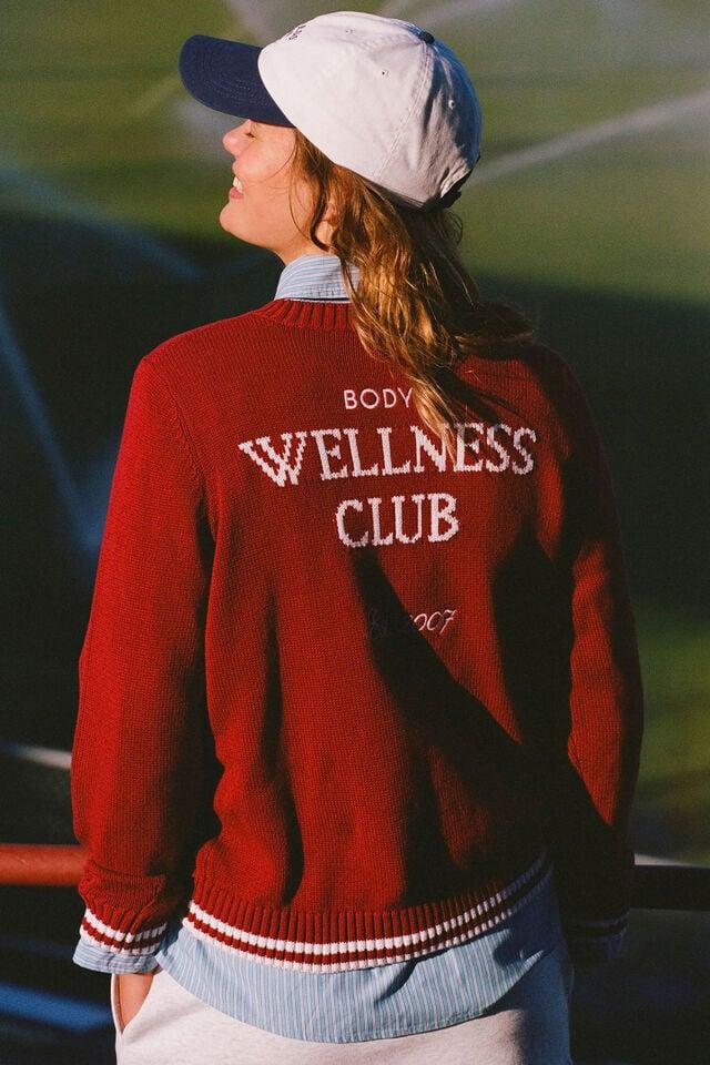 Cotton On Active Knitted Graphic Crew Deep Red/heritage Club