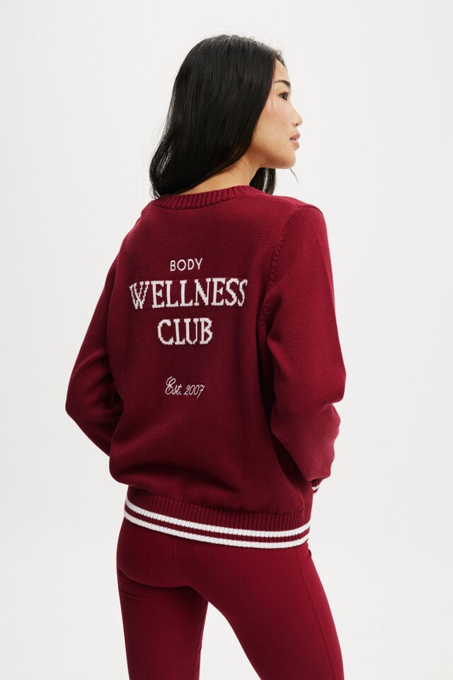 Cotton On Active Knitted Graphic Crew Deep Red/heritage Club
