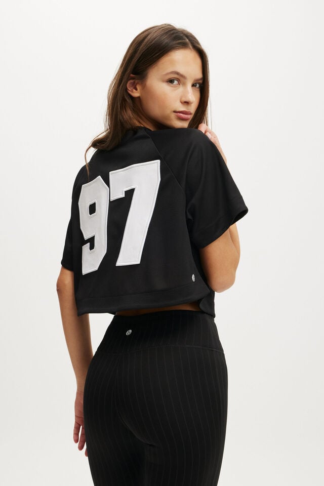 Cotton On Active Mesh Raglan Graphic Tee Black/white