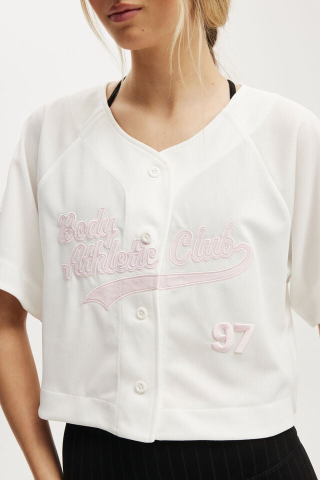 Cotton On Active Mesh Raglan Graphic Tee Coconut Milk/cherry Dream