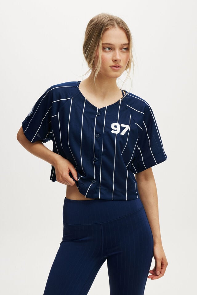 cotton on Active Mesh Raglan Graphic Tee white/heritage blue stripe