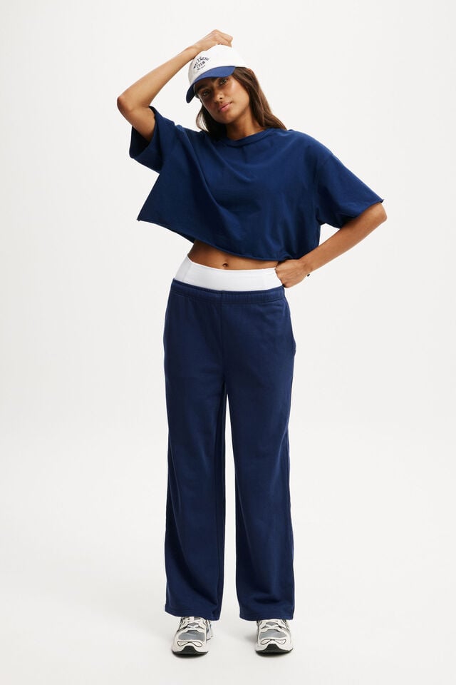 Cotton On Active Relaxed Cropped Tshirt Heritage Blue/coconut Milk