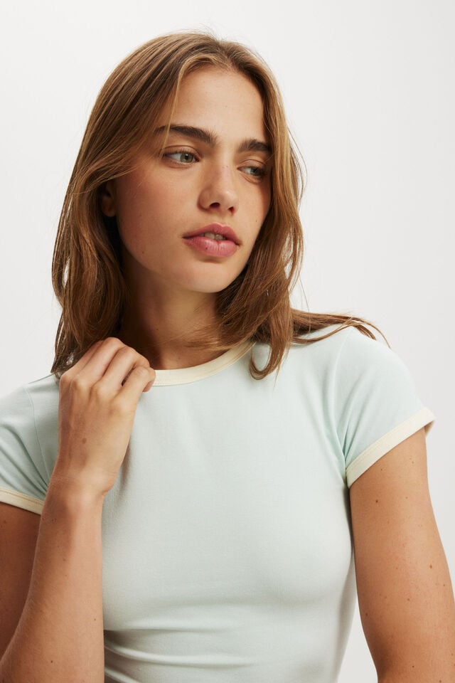 Cotton On All Day Crew Tee Powder Green/creme Fraiche