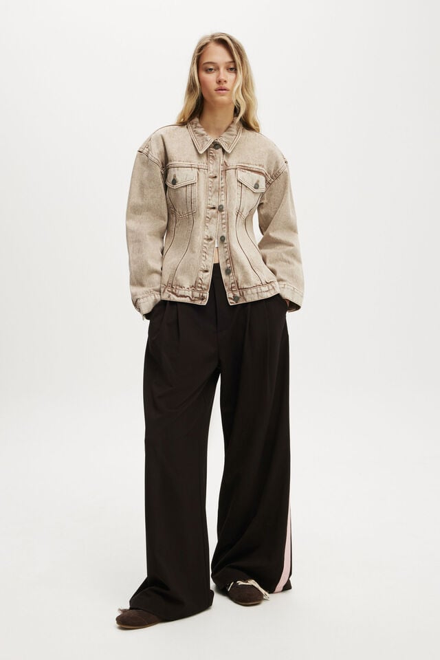 Cotton On Alva Cinched Denim Jacket Brown Stonewash