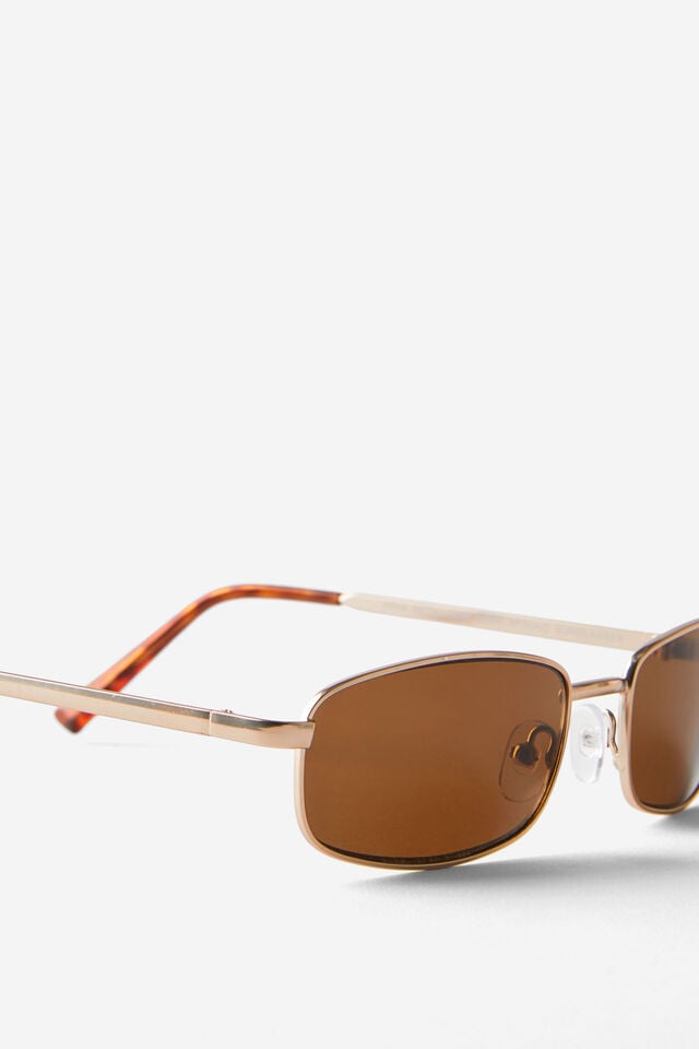 Cotton On Asha Metal Slim Wrap Around Sunglasses Matte Gold/brown