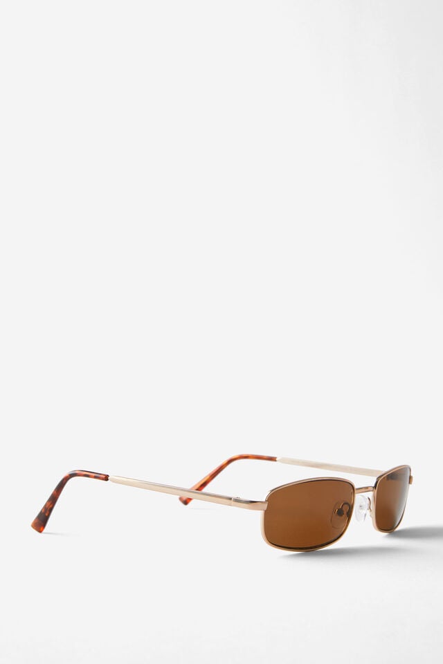 Cotton On Asha Metal Slim Wrap Around Sunglasses Matte Gold/brown
