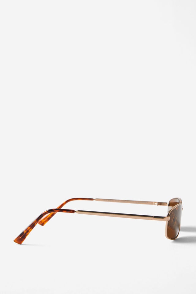 Cotton On Asha Metal Slim Wrap Around Sunglasses Matte Gold/brown