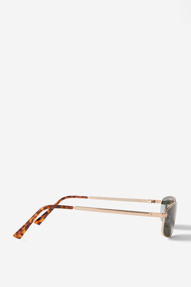 Cotton On Asha Metal Slim Wrap Around Sunglasses Matte Gold/green