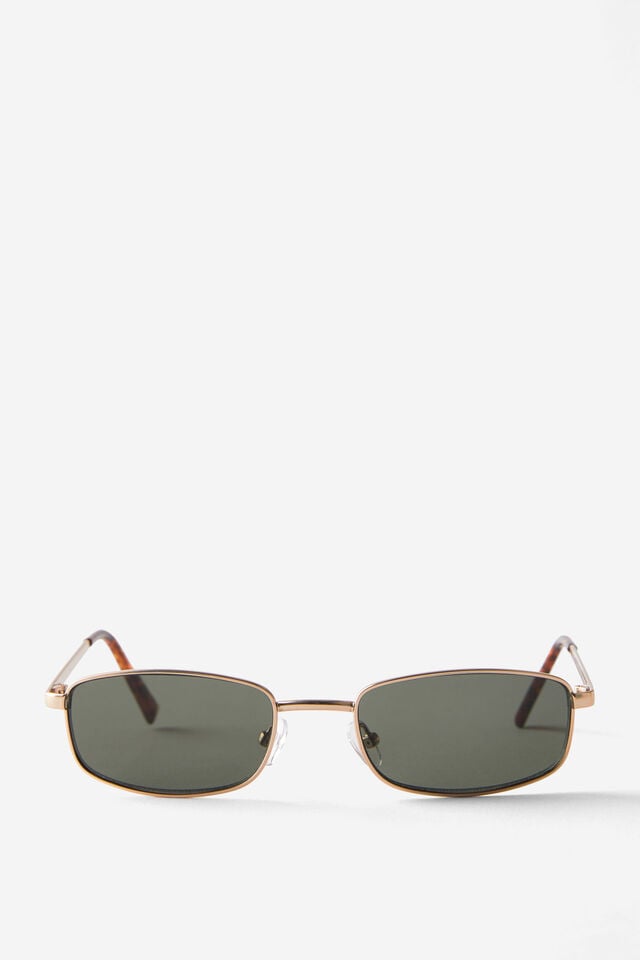 cotton on Asha Metal Slim Wrap Around Sunglasses matte gold/green