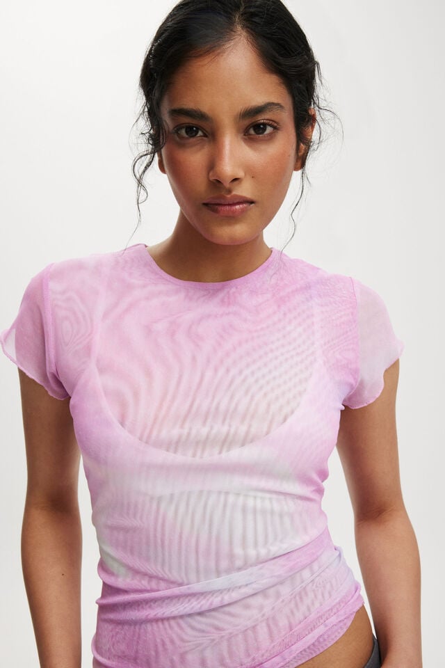 Cotton On Ashley Mesh Short Sleeve Top Mirra Pink Blurred