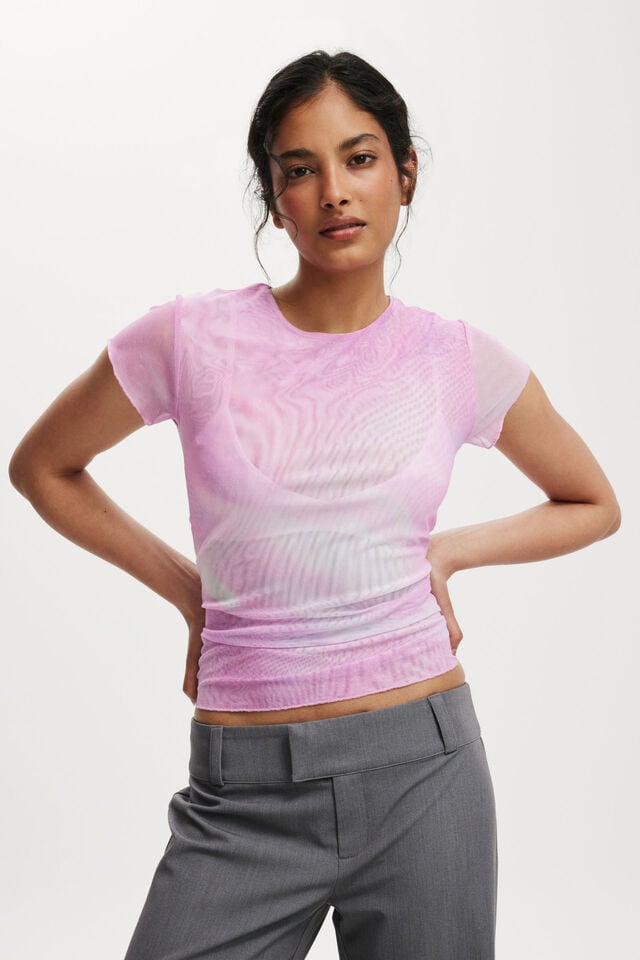 cotton on Ashley Mesh Short Sleeve Top mirra pink blurred