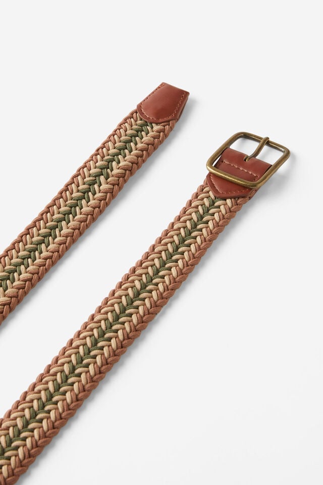 Cotton On Avenue Braided Belt Brown/green/vintage White/burnished Bronze