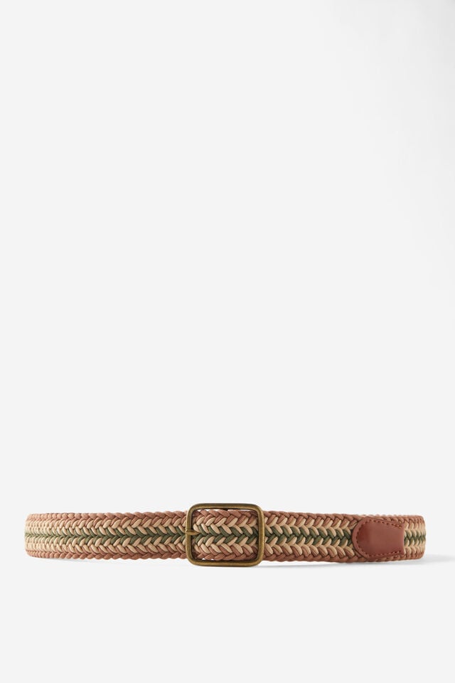 Cotton On Avenue Braided Belt Brown/green/vintage White/burnished Bronze