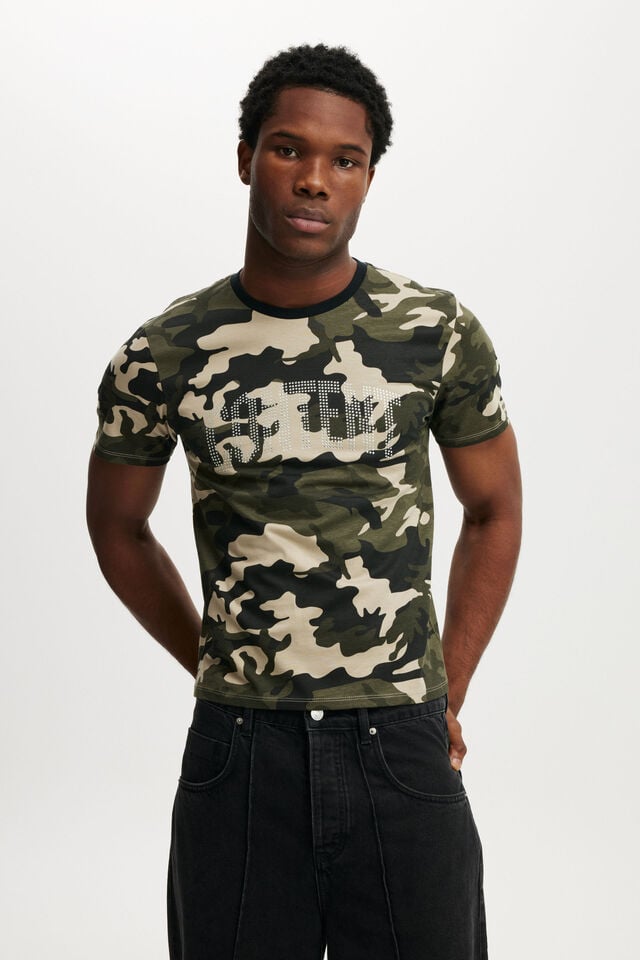 cotton on Baby Graphic T-Shirt forest camo/content warning