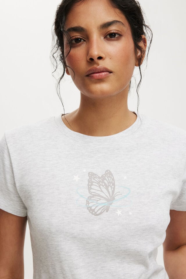 Cotton On Baby Graphic Tee Butterfly/ Soft Grey Marle