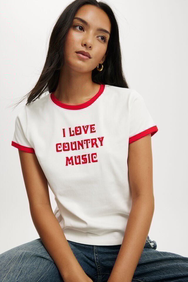 Cotton On Baby Graphic Tee I Love Country Music/vintage White