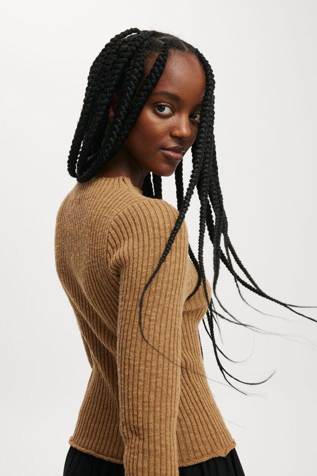 Cotton On Be My Baby Overlock Rib Long Sleeve Pinecone