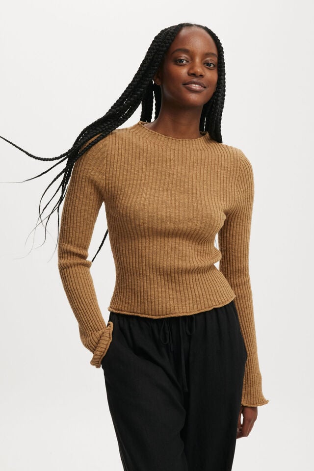 Cotton On Be My Baby Overlock Rib Long Sleeve Pinecone