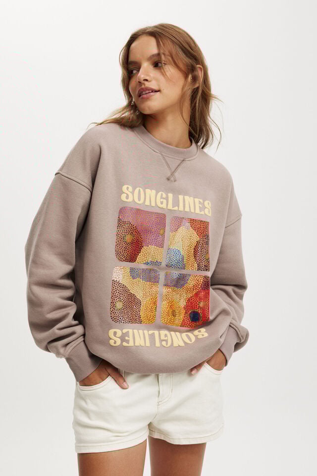 Cotton On Bianca Simpson Crew Sweatshirt Lcn Bra Bianca Simpson Songlines/washed Mocha