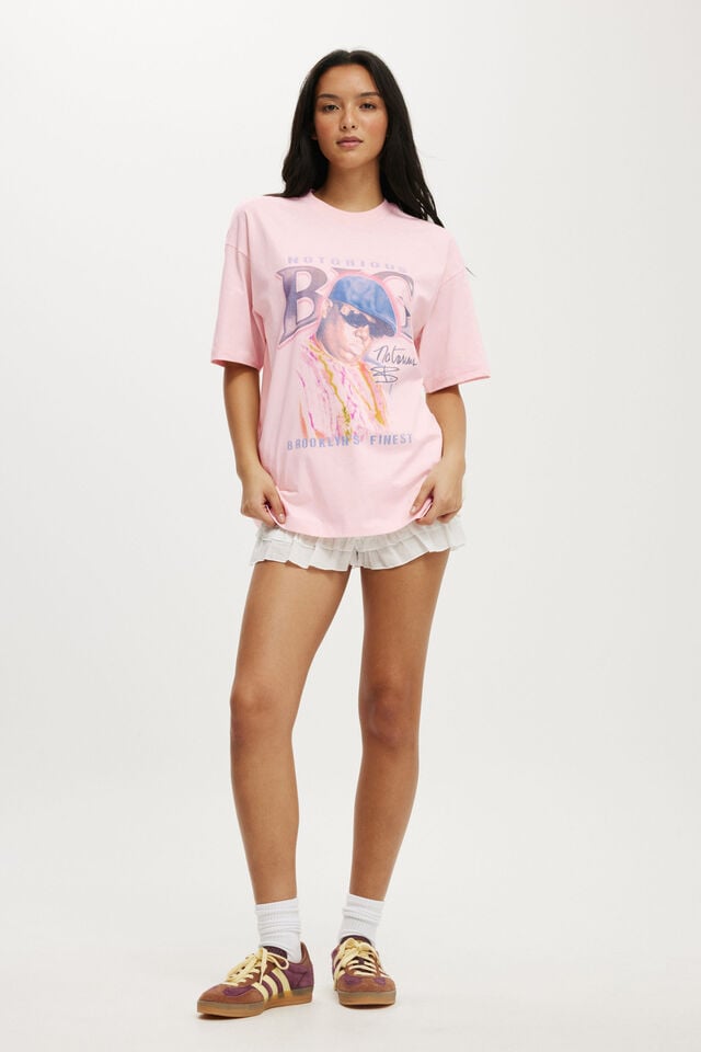 Cotton On Biggie Smalls Boxy Graphic Tee Lcn Mt Biggie Brooklyns Finest/ Soft Pink