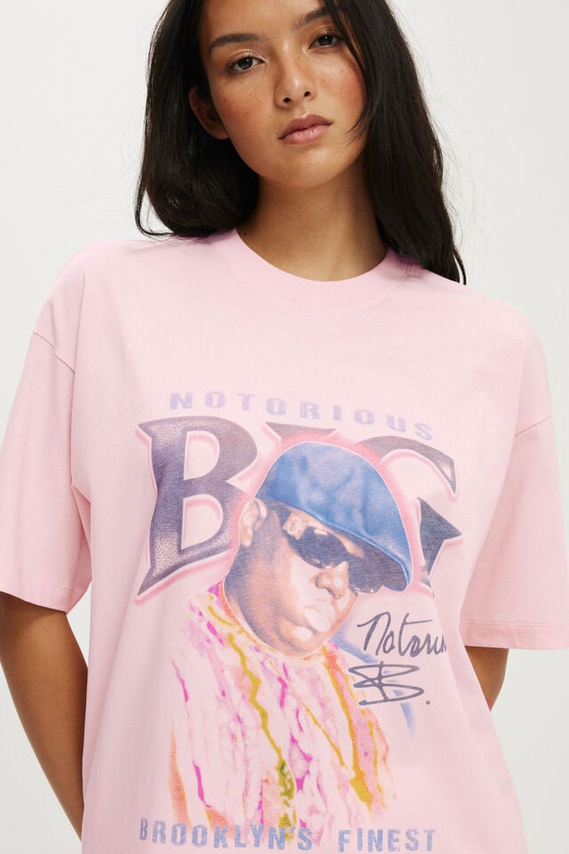 Cotton On Biggie Smalls Boxy Graphic Tee Lcn Mt Biggie Brooklyns Finest/ Soft Pink