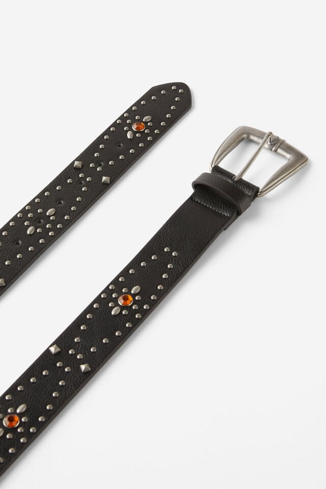 Cotton On Biker Belt Black/burnished Silver/jewel Studs