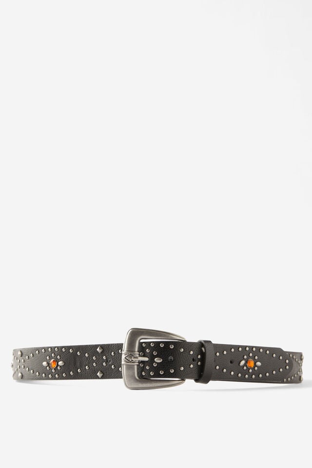 Cotton On Biker Belt Black/burnished Silver/jewel Studs